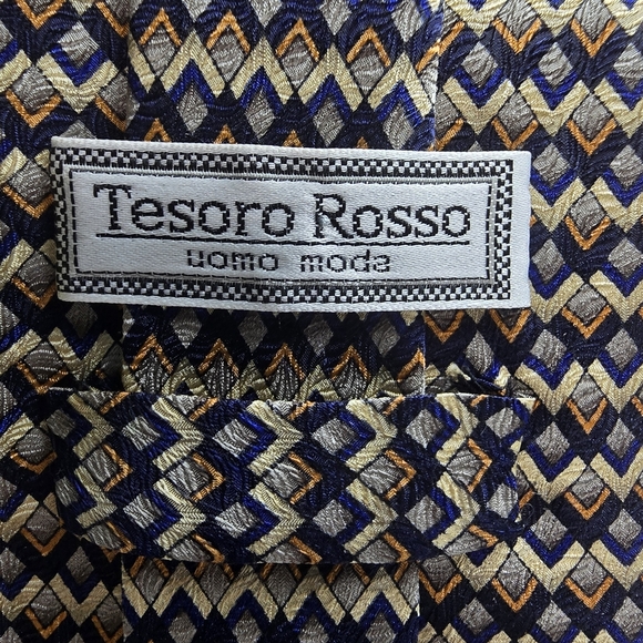 TESORO ROSSO UOMO MODA BLACK AND BROWN DIAMOND ZIGZAG SILK TIE MENS - Picture 5 of 7